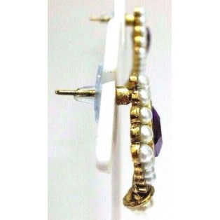 Gold Oxidized Women Earring Stud Jewelry PushBack Classy Gift-Rhinestone Bead 31